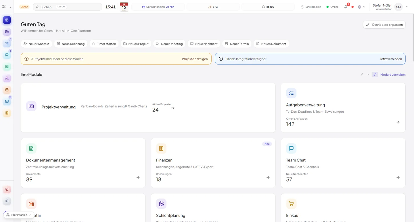COSMI Dashboard — Alle KPIs und Auswertungen im Überblick
